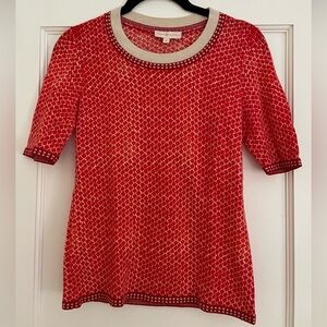 Tory Burch Poppy Red and White Patterned Knit Sweater Top